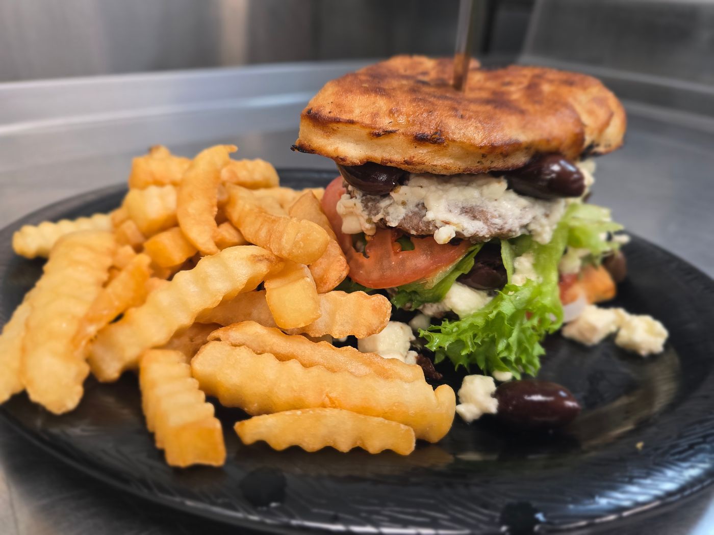 Greek Patty Melt on Rye at Pizza, Wings, & Things (P*DUBS) in Dunkirk, NY 14048 | YourMenu® Online Ordering