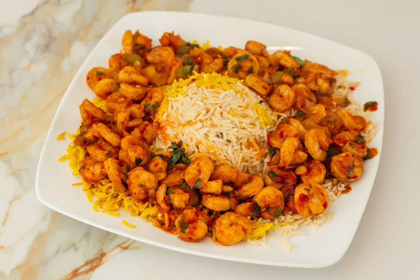 Shrimp Galabah w rice /  قلابه جمبري مع الرز 