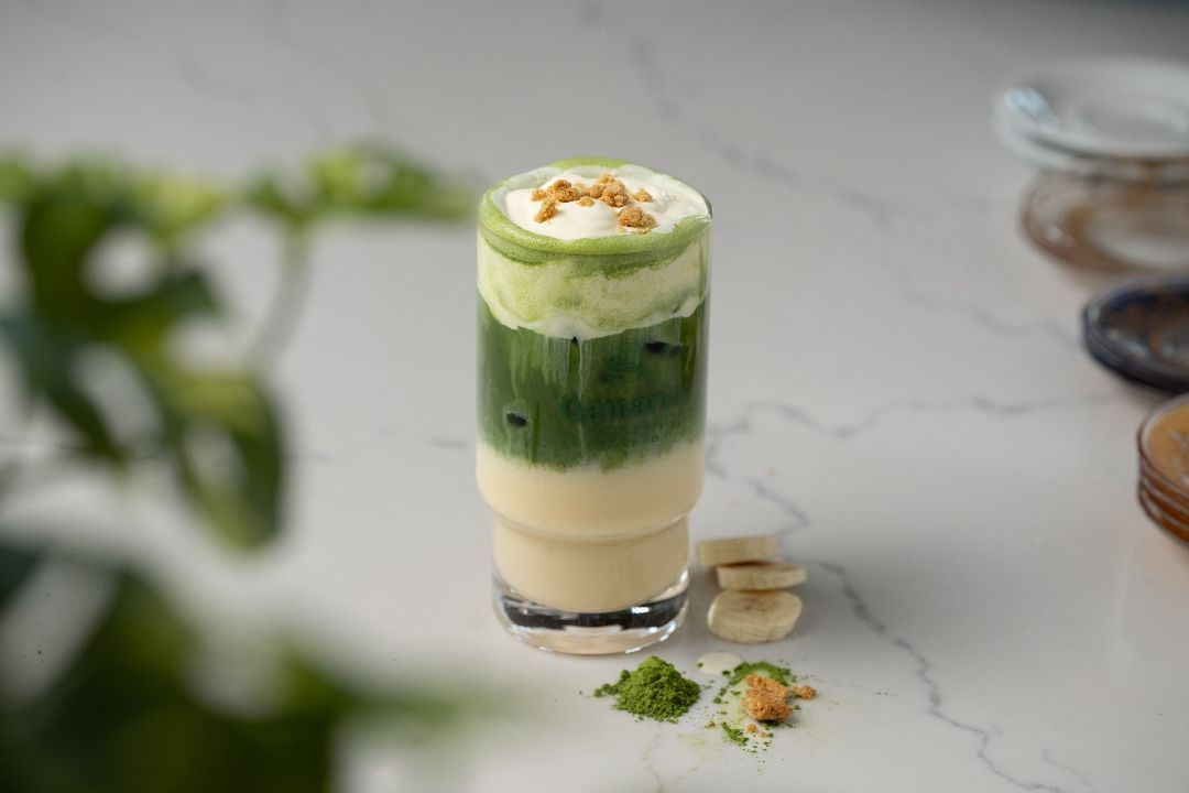 Iced Banana Crumble Matcha Latte
