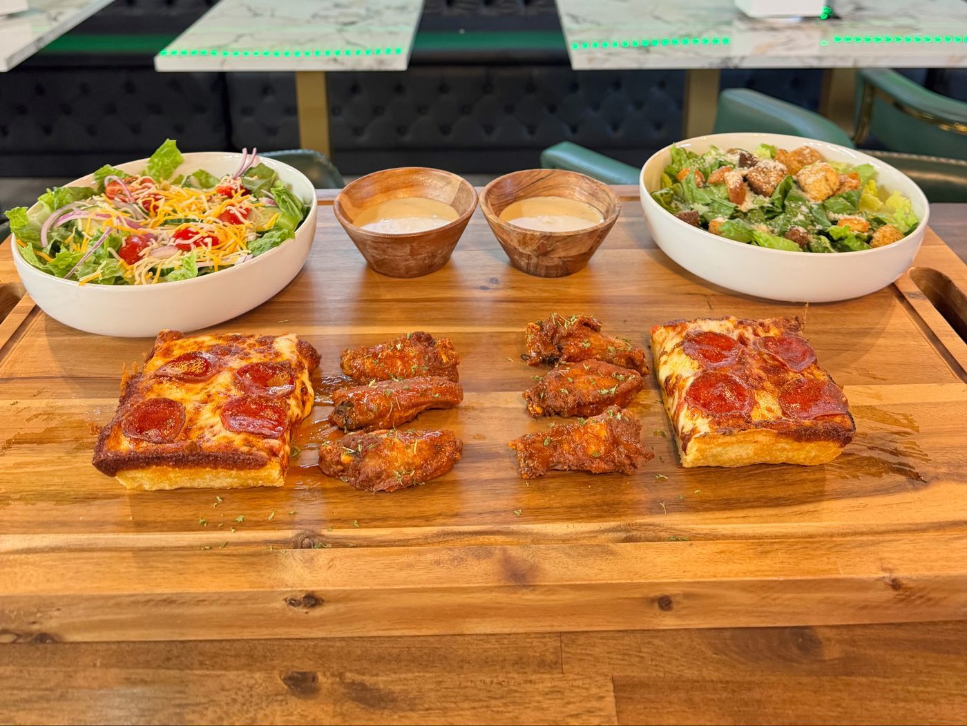 6 Wings, Salad and Pizza Party Box For 2