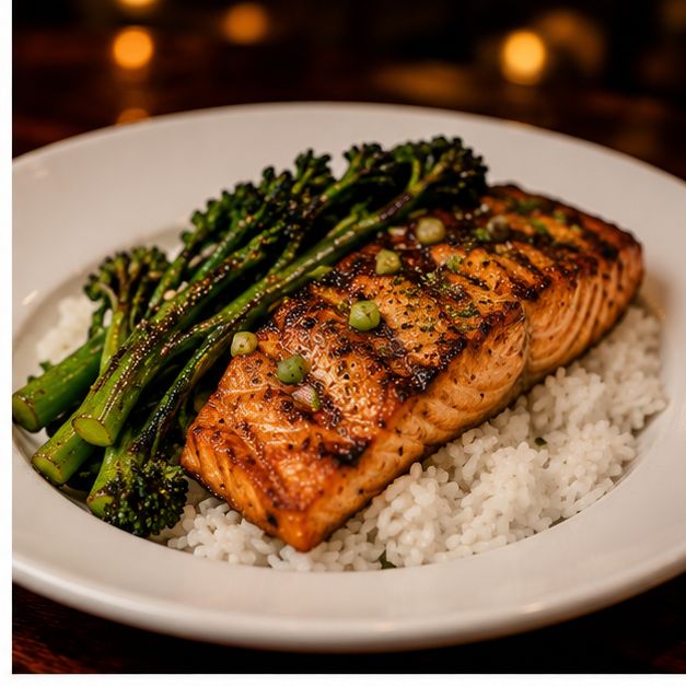 Salmon w Broccolini and Rice