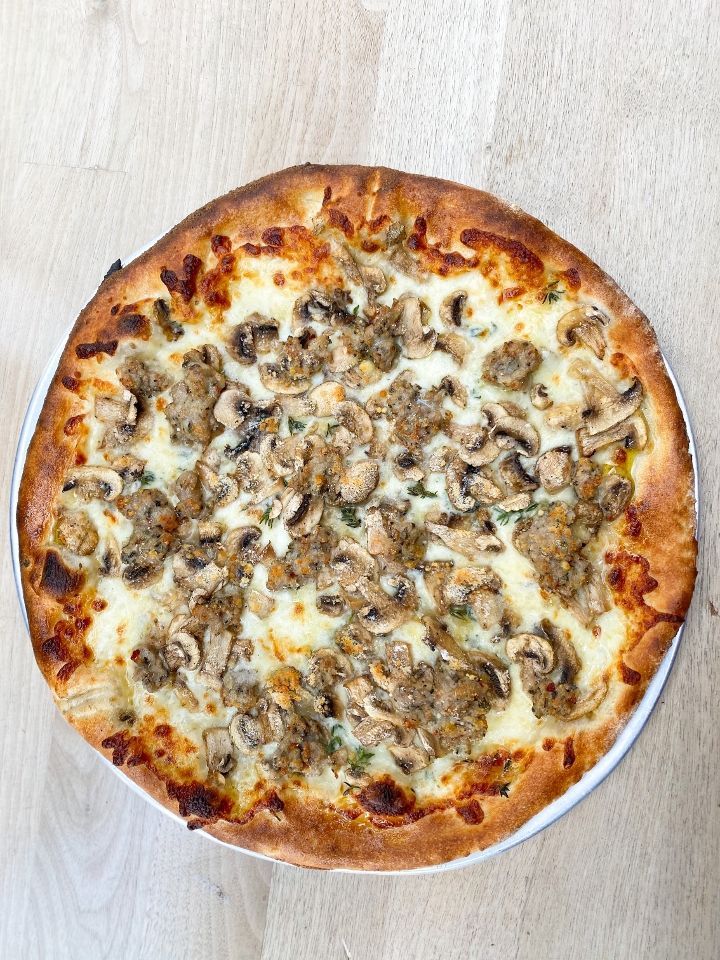 Mushroom & Homemade Pork Sausage Pizza